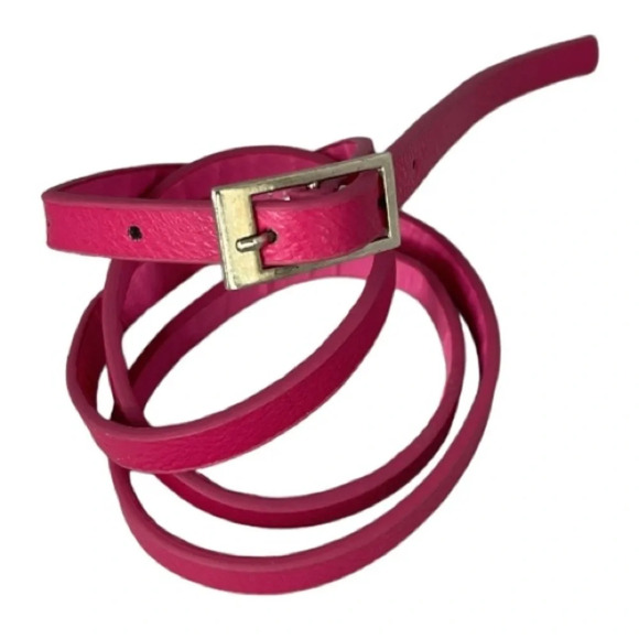 NARROW Barbie Pink Dress Belt Silver Buckle Vegan Grain Leather Size 12 - Picture 8 of 8